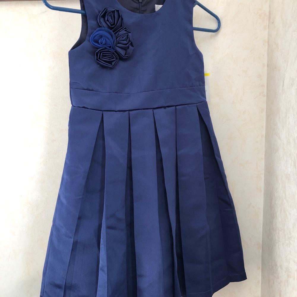 Joe & Elle satin rosette dress navy new size 6